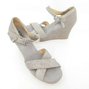 Toms Womens Sienna Wedge Suede Grey Criss Cross